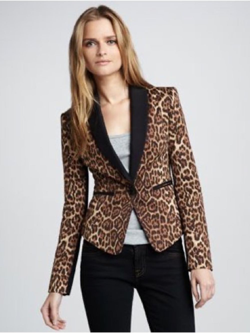 BCBGMAXAZRIA Cheetah Print Tuxedo Blazer Shawl Lapel Medium